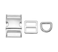 sourcing map Metal Side Release Buckles 1" Adjustable Quick Release Buckle with Tri-Glide Sliders D Rings for Nylon Strap Backpack Webbing Craft Dog Collars, Silver