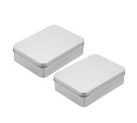sourcing map Metal Tin Box Container, 2Pcs 4.9x3.5x1.4 Inch Silver Mini Portable Metal Rectangular Empty Hinged Tins Box with Lid for Candy Tins Gift