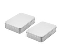 sourcing map Metal Tin Box Container, 2Pcs 6.3x4.3x1.4 Inch Silver Mini Portable Metal Rectangular Empty Hinged Tins Box with Lid for Candy Tins Gift