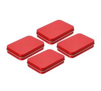 sourcing map Metal Tin Box Container, 4Pcs 3.4x2.4x0.7 Inch Red Rectangular Metal Hinged Tin Box Mini Portable Storage Container Kit with Lid for Home Storage