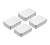 sourcing map Metal Tin Box Container, 4Pcs 4.2x2.8x1.2 Inch Silver Mini Portable Metal Rectangular Empty Hinged Tins Boxes with Lid for Candy Tins Gift
