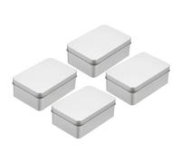 sourcing map Metal Tin Box Container, 4Pcs 4.2x2.8x1.6 Inch Silver Mini Portable Metal Rectangular Empty Hinged Tins Box with Lid for Candy Tins Gift