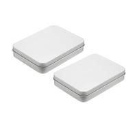sourcing map Metal Tin Box Containers, 2Pcs 4.5x3.4x0.9 Inch Silver Mini Portable Metal Rectangular Empty Hinged Tins Boxes with Lid for Candy Tins Gift Card