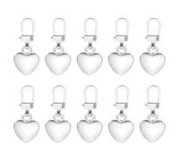sourcing map Metal Zipper Pull Charm 10 Pcs Detachable Heart Shape Zipper Pull Replacement Repair Kits Tabs Lock for Coats Jackets Pants Luggage Suitcase Purse Fasteners, Silver Tone