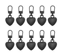 sourcing map Metal Zipper Pull Charm 10 Pcs Detachable Heart Shape Zipper Pull Replacement Repair Kits Tabs Lock for Coats Jackets Pants Luggage Suitcase Purse Fasteners, Black