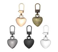 sourcing map Metal Zipper Pull Charm 5 Pcs Detachable Heart Shape Zipper Pull Replacement Repair Kits Tabs Lock for Coats Jackets Pants Luggage Suitcase Purse Fasteners, Multicolor