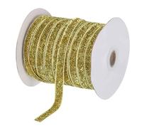sourcing map Metallic Glitter Velvet Ribbon 3/8 Inch x 50 Yard Single Face Sparkle Ribbon for Christmas DIY Crafts Gift Wrapping Bow Decoration Light Gold
