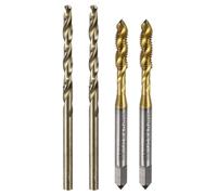 sourcing map Metric Tap & Drill Bit Set, 2pcs M4 x 0.7 Spiral Flute Thread Taps Titanium Coated and 2pcs 3.3mm Twist Drill Bits Roasted Yellow, Screw Tapping Threading Tools