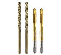 sourcing map Metric Tap & Drill Bit Set, 2pcs M5 x 0.8 Spiral Point Thread Taps Titanium Coated and 2pcs 4.2mm Twist Drill Bits Roasted Yellow, Screw Tapping Threading Tools