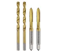 sourcing map Metric Tap & Drill Bit Set, 2pcs M6 x 1 Spiral Point Thread Taps and 2pcs 5mm Twist Drill Bits, Titanium Coated HSS6542 Screw Tapping Threading Tools