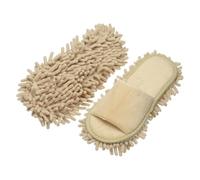 sourcing map Microfiber Mop Slippers, Chenille Detachable Mop Shoes Washable Reusable House Slippers for Floor Cleaning Office & Home Use Women Men, Middle Size 10.4", Beige