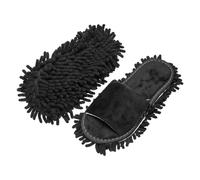 sourcing map Microfiber Mop Slippers, Chenille Detachable Mop Shoes Washable Reusable House Slippers for Floor Cleaning Office & Home Use Women Men, Middle Size 10.4", Black
