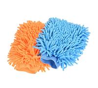 sourcing map Microfiber Soft Chenille Wash Mitten Double Sided Large Dusting Gloves for House Cleaning, Blue Orange 2in1 Set