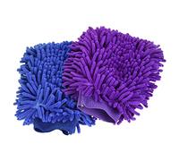 sourcing map Microfiber Soft Chenille Wash Mitten Double Sided Large Dusting Gloves for House Cleaning, Dark Blue Purple 2in1 Set