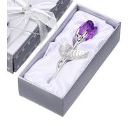 sourcing map Mini Crystal Rose with Box, Romantic Crystal Rose Flowers Rose Gifts for Birthday Valentine's Day Gifts, Purple&Silver