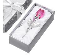 sourcing map Mini Crystal Rose with Box, Romantic Crystal Rose Flowers Rose Gifts for Birthday Valentine's Day Gifts, Pink&Silver