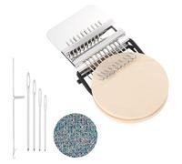 sourcing map Mini Darning Loom, 10 Hooks Wood Weaving Knitting Machine with Knitting Needles and Buckle for Repair Jeans Socks DIY Craft, Knit Patch Loom Weave Tool,Silver