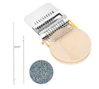 sourcing map Mini Darning Loom, 10 Hooks Wood Weaving Knitting Machine with Knitting Needles for Repair Jeans Socks DIY Craft, Knit Patch Loom Weave Tool, Silver