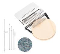 sourcing map Mini Darning Loom, 12 Hooks Wood Weaving Knitting Machine with Knitting Needles and Buckle for Repair Jeans Socks DIY Craft, Knit Patch Loom Weave Tool,Silver
