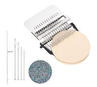 sourcing map Mini Darning Loom, 14 Hooks Wood Weaving Knitting Machine with Knitting Needles and Buckle for Repair Jeans Socks DIY Craft, Knit Patch Loom Weave Tool,Silver