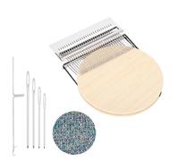 sourcing map Mini Darning Loom, 28 Hooks Wood Weaving Knitting Machine with Knitting Needles and Buckle for Repair Jeans Socks DIY Craft, Knit Patch Loom Weave Tool,Silver