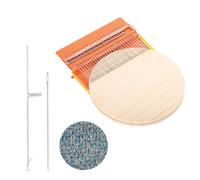 sourcing map Mini Darning Loom, 28 Hooks Wood Weaving Knitting Machine with Knitting Needles for Repair Jeans Socks DIY Craft, Knit Patch Loom Weave Tool, Orange