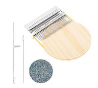 sourcing map Mini Darning Loom, 28 Hooks Wood Weaving Knitting Machine with Knitting Needles for Repair Jeans Socks DIY Craft, Knit Patch Loom Weave Tool, Silver