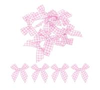 Sourcing Map Mini Gingham Ribbon Bows - 30pcs, 1.5" Checkered Fabric Satin Ribbons for Craft, DIY, Hair, Sewing, Wedding, Birthday Parties - Pink and White