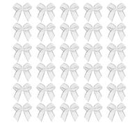 sourcing map Mini Metallic Edge Ribbon Bow. 22x23mm Satin Silver Edge Ribbon Bow Appliques for Crafts DIY Hair Bows Sewing Wedding Party Christmas Decoration, (Pack of 100, White)