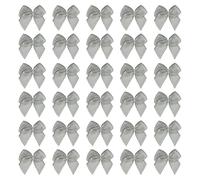sourcing map Mini Metallic Edge Ribbon Bow. 25x26mm Satin Silver Edge Ribbon Bow Appliques for Crafts DIY Hair Bows Sewing Wedding Party Christmas Decoration, (Pack of 50, Silver)