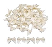 Sourcing Map Mini Metallic Edge Ribbon Bow 50Pcs - 1" Satin Ribbon Flower Bows Soft for Craft DIY Hair Sewing Wedding Birthday Party Silver Edge Cream