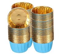 sourcing map Mini Metallic Foil Cupcake Liners for Baking Cupcake, 100Pcs Cupcake Muffins Liners Cupcake Holders Paper Greaseproof Wrappers for Wedding, Showers, Gift, Blue/Gold