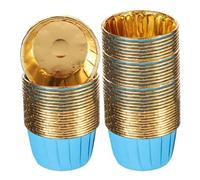 sourcing map Mini Metallic Foil Cupcake Liners for Baking Cupcake, 50Pcs Cupcake Muffins Liners Cupcake Holders Paper Greaseproof Wrappers for Wedding, Showers, Gift, Blue/Gold