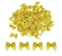 Sourcing Map Mini Ribbon Bow 150Pcs - 1" Mini Fabric Satin Ribbon Flower Bows for Craft DIY Sewing Wedding Birthday Party Gift Wrap - Gold