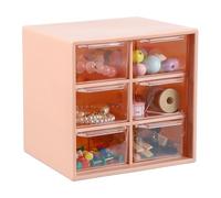 sourcing map Mini Storage Drawers for Desk, Plastic Makeup Drawer Organizer with 6 Drawers Makeup Organizer Box for Office Supplies Bathroom Bedroom, Pink