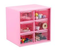 sourcing map Mini Storage Drawers for Desk, Plastic Makeup Drawer Organizer with 6 Drawers Makeup Organizer Box for Office Supplies Bathroom Bedroom, Rose Red