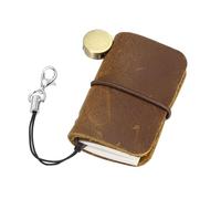 sourcing map Miniature Notebook, 5 x 3cm Vintage Portable Leather Pocket Tiny Notebooks Pocket Journal for Daily Travel Diary Drawing Writing Keychain Gifts, Brown