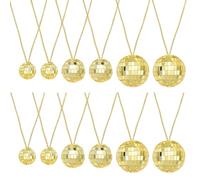 sourcing map Mirror Disco Ball Necklace, 1.2"/1.5"/2" 70s Disco Party Necklaces for Costume Game Dance Supplies Birthday Parties Festival Jewelry Accessories, (Gold, Pack of 12)