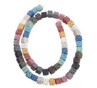 sourcing map Mix Colors Lava-Rock Stone Beads for Jewelry Making 6mm Essential Oil Diffuser Stone Beads, Square, 60pcs