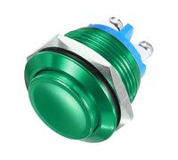sourcing map Momentary Metal Push Button Switch 19mm Mounting Dia 1NO SPST Green LED Light, High Round Head, 1pcs