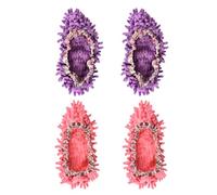 sourcing map Mop Slippers Washable Microfiber Floor Cleaning Shoes Cover Chenille Duster Foot Socks Tools for House Clean, Pink/Purple 4 Pack