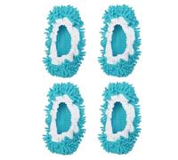 sourcing map Mop Slippers Washable Microfiber Floor Cleaning Shoes Cover Chenille Duster Foot Socks Tools for House Clean, Blue 4 Pack
