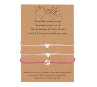 sourcing map Mother & Daughter Matching Bracelets Set, 3 Pcs Adjustable Heart Charm Bracelets with Card for Family, Women, Mother's Day Jewelry, (Hot Pink/Pink)