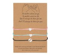sourcing map Mother & Daughter Matching Bracelets Set, 3 Pcs Adjustable Heart Charm Bracelets with Card for Family, Women, Mother's Day Jewelry, (Black/Pink/Blue)