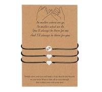 sourcing map Mother & Daughter Matching Bracelets Set, 3 Pcs Adjustable Heart Charm Bracelets with Card for Family, Women, Mother's Day Jewelry, (Black)
