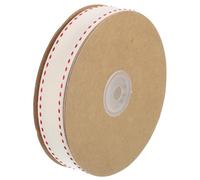 sourcing map Natural Cotton Stripes Ribbon, 7/8 inch x 25 Yard Cotton Fabric Ribbon Roll, Natural with Red Grosgrain Ribbon for Gift Wrapping, DIY Crafts, Bow Making, Home Decor