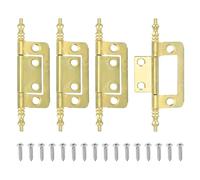 sourcing map Non-Mortise Door Hinges, 2" x 1" Non Mortise Bifold Butt Door Hinges Heavy Duty Steel Flush Cabinet Hinges with M4 Screws for Bathroom Windows Cupboard Gold Pack of 4