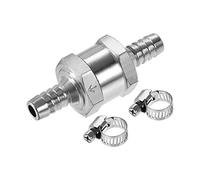 sourcing map Non-Return One Way Check Valve 9mm Barb OD Aluminum Alloy with 2 Stainless Steel Adjustable 6-12mm Hose Clamps, for Water Oil Petrol Fuel Line