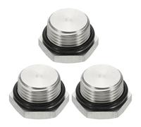 sourcing map NPT Pipe Plug Fitting, 304 Stainless Steel NPT3/8 Male Outer Hex Thread for Plumbing Fixed with Sealing Rubber Ring Pack of 3