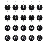 sourcing map Number Key Tags 1-20, 20 Pcs 35mm Round Number Tags Plastic ID Numbered Keychains for Dormitory Keys House Lockers, Black